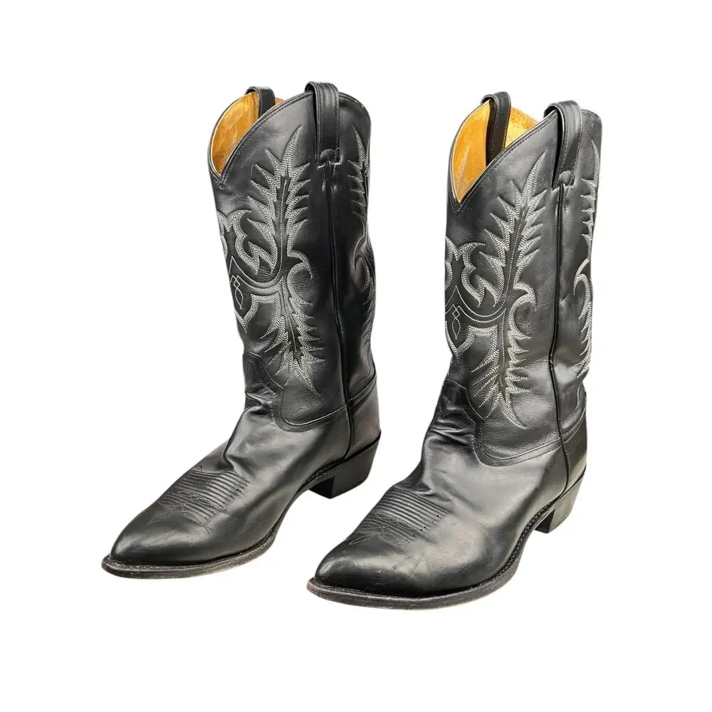 Vintage Tony Lama Mens Black Leather Western Cowboy Boots Size US 13 D